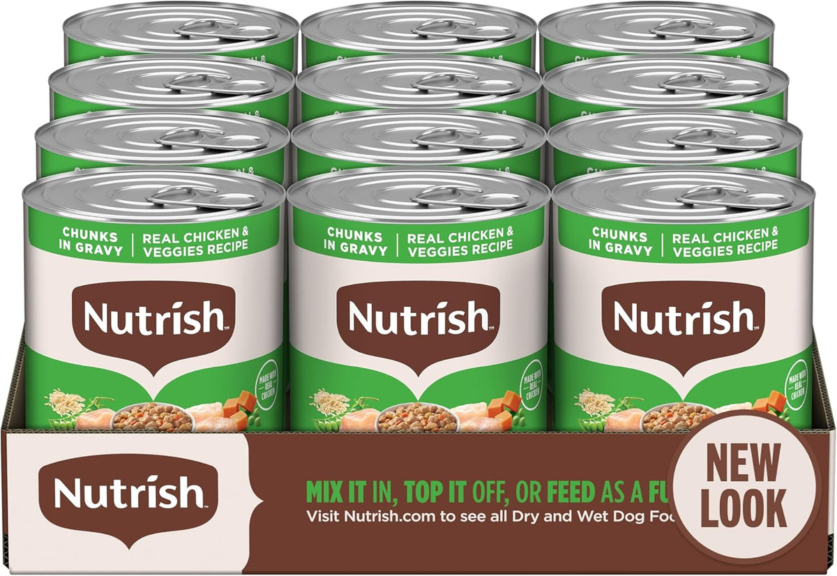 Nutrish Whole Health Blend Chunks in Gravy Variety Pack Wet Dog Food, 13 oz. Can, 12 Count (Rachael Ray)