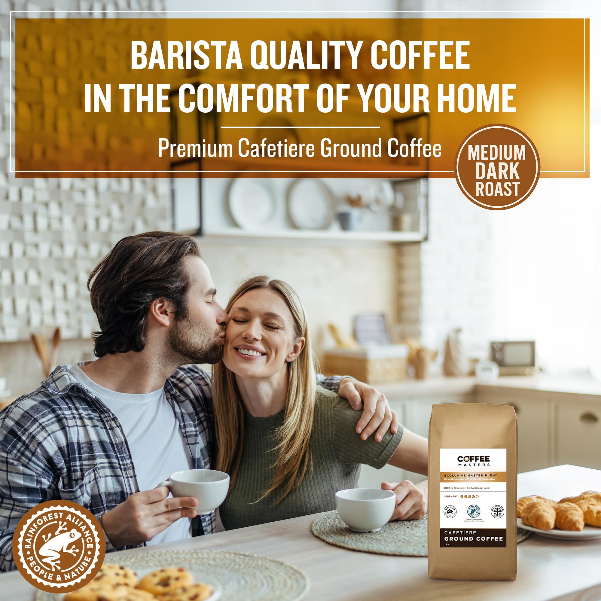 Coffee Masters Coffee Beans 1kg Exclusive Master Blend - 100% Arabica, Medium Dark Roasted Whole Bean Ideal for Espresso Machines