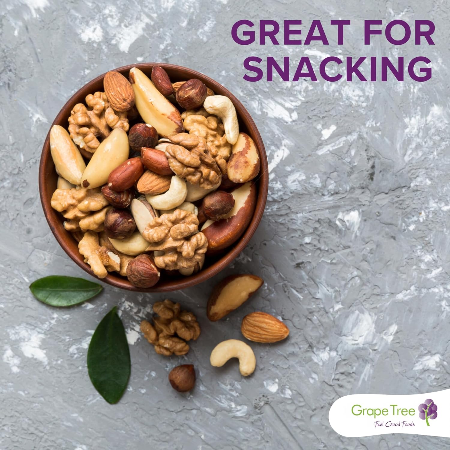 Grape Tree Mixed Nuts 1kg Raw & Unsalted Almonds, Walnuts, Cashews, Peanuts. Nutritious Vegan, Keto Friendly Snack Mix. Selection of Raw Mixed Nuts For Snacking