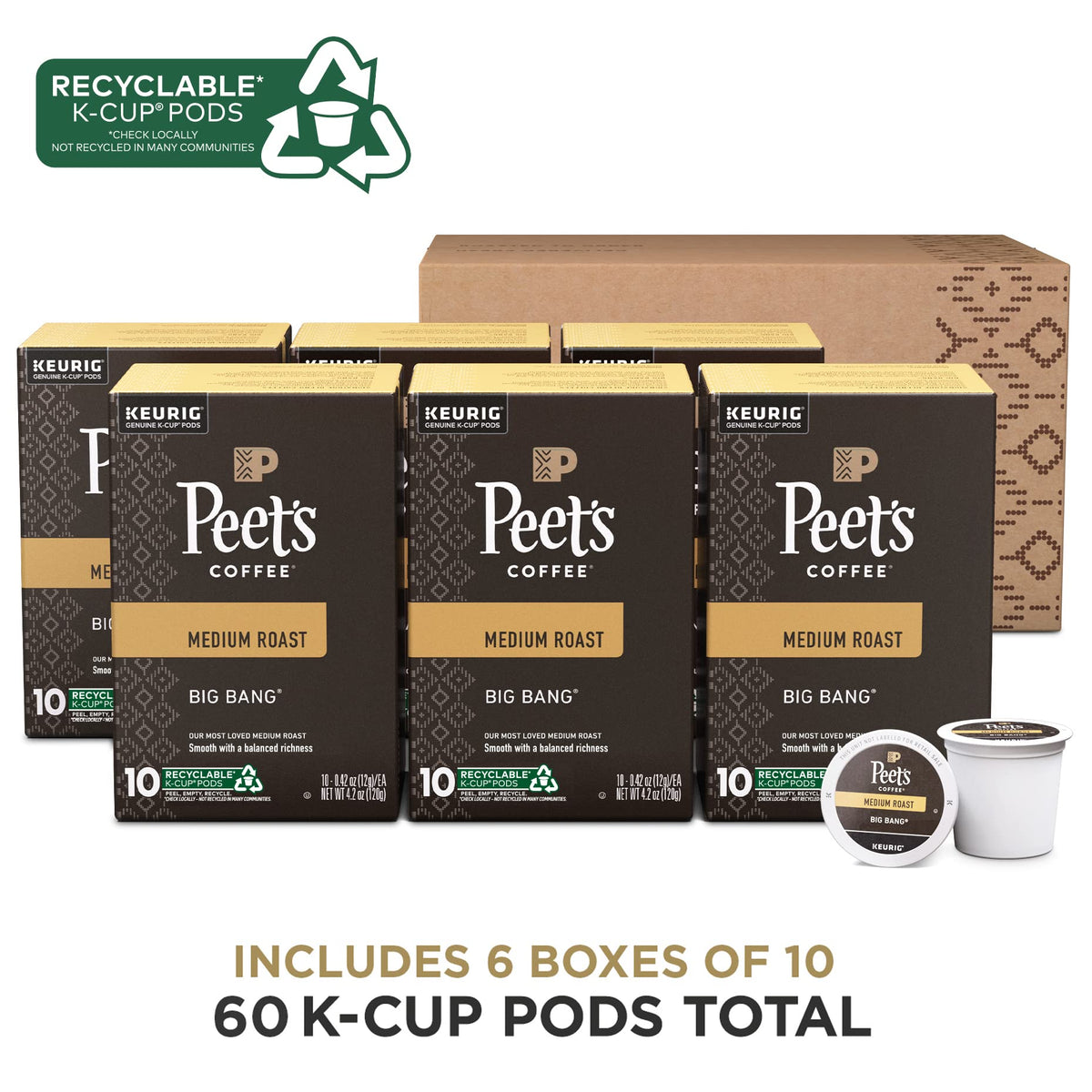 Peet's Coffee, Medium Roast Keurig K-Cup Pods - Café Domingo 54 Count (1 Box of 54 Pods)