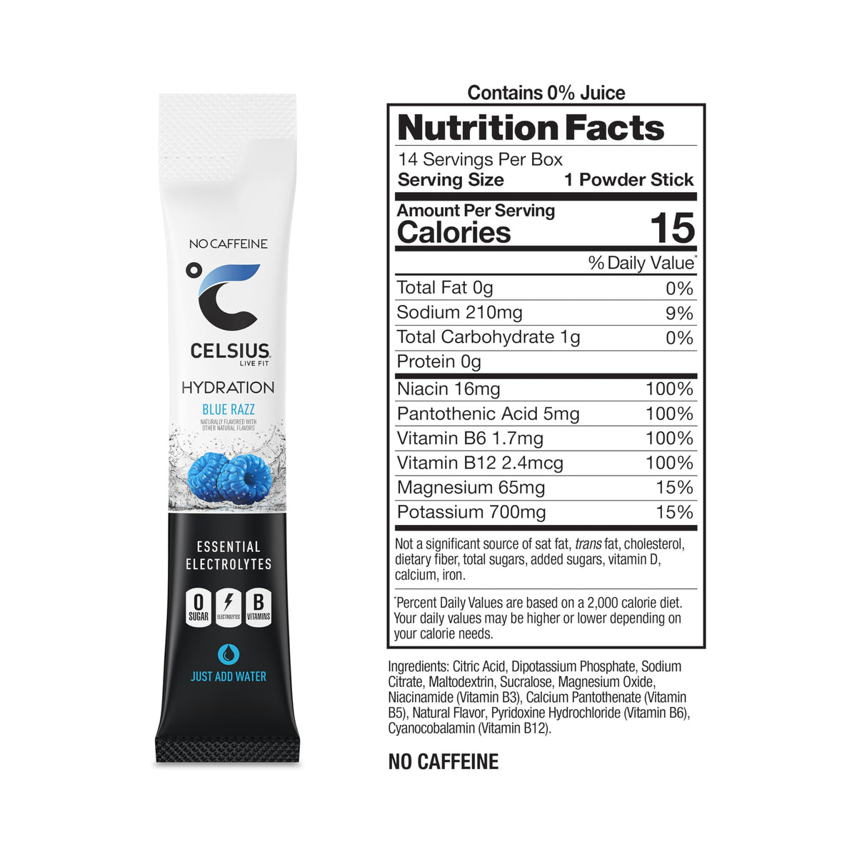 Celsius Hydration™ Blue Razz, Sugar Free Electrolyte Hydration Drink Mix (Pack of 14)