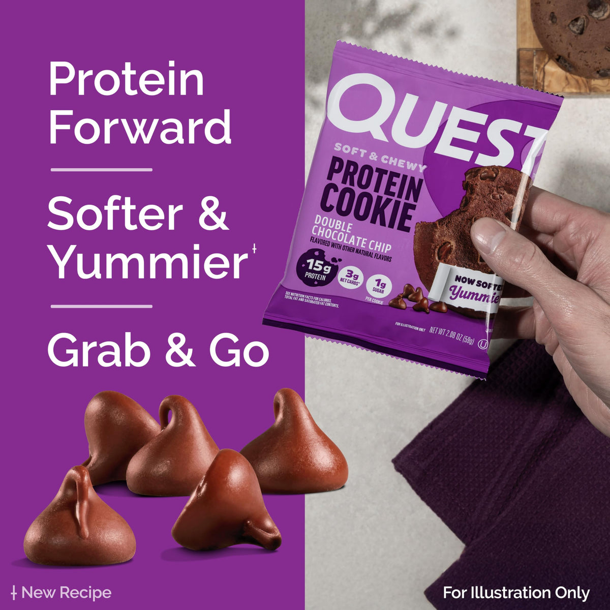 Quest Nutrition Chocolate Chip Protein Cookie, 15g Protein, 1g Sugar, 2g Net Carbs, Keto Friendly, High Protein, Low Carb; 12 Count