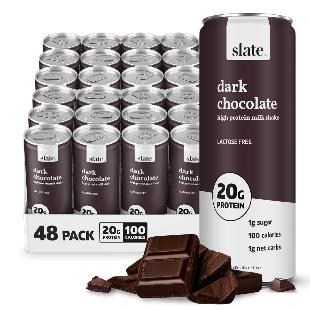 Slate Milk - High Protein Milk Shake - French Vanilla - Lactose Free, 20g Protein, 1g Sugar, 100 Calories, 1g Net Carbs, No Added Sugar - Natural, Breakfast Boost, Post Workout - 11 fl oz, 12 Cans