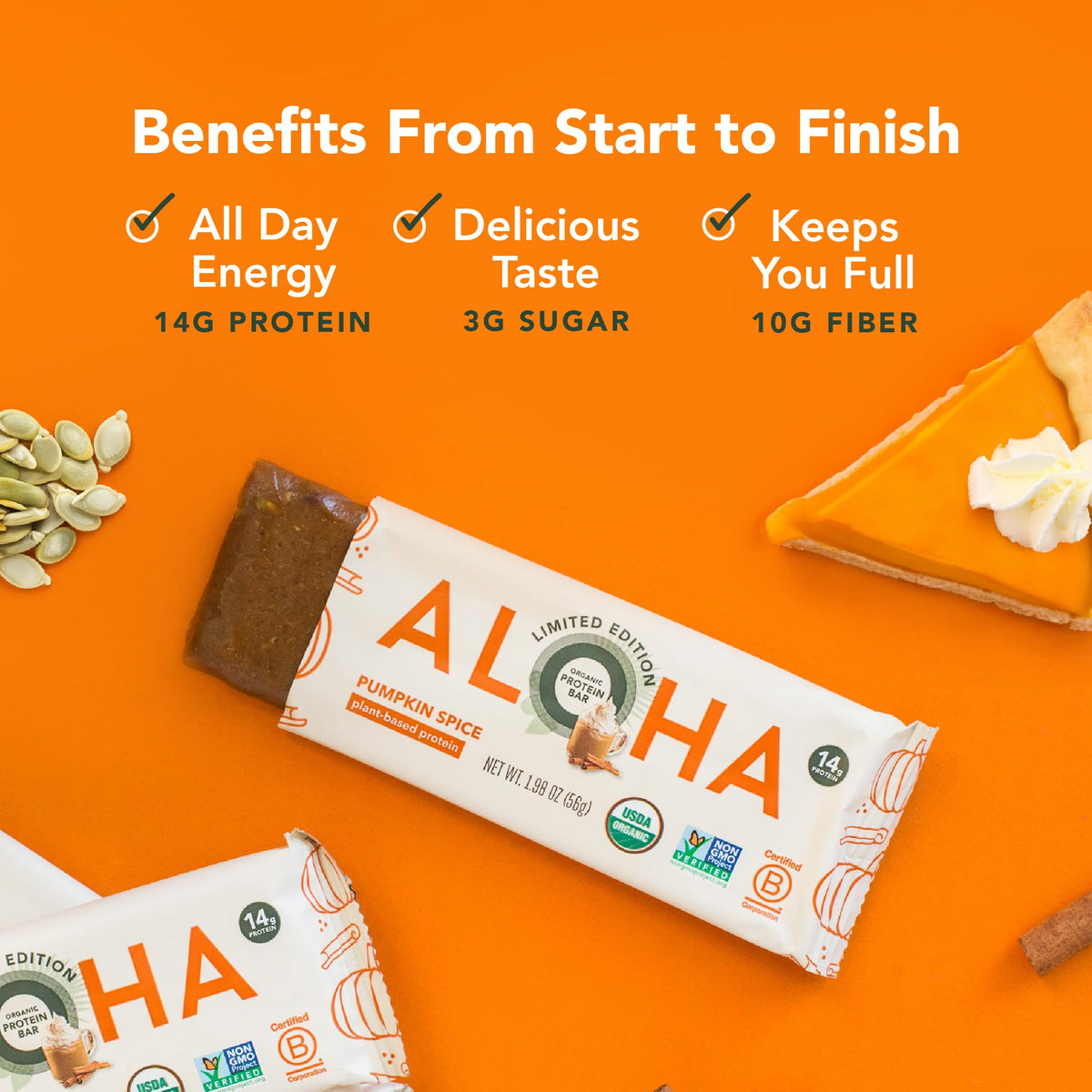 ALOHA Organic Plant Based Protein Bars |Peanut Butter Chocolate Chip | 1.98 Oz (Pack of 12) | Vegan, Low Sugar, Gluten Free, Paleo, Low Carb, Non-GMO, Stevia Free, Soy Free, No Sugar Alcohols