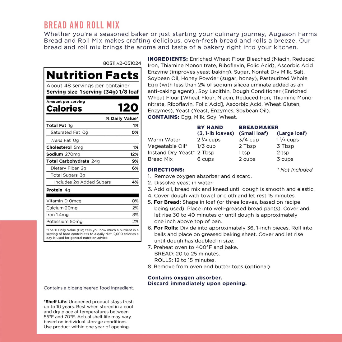 Augason Farms Emergency Food Honey White Bread & Roll Mix, 58 oz by Augason Farms