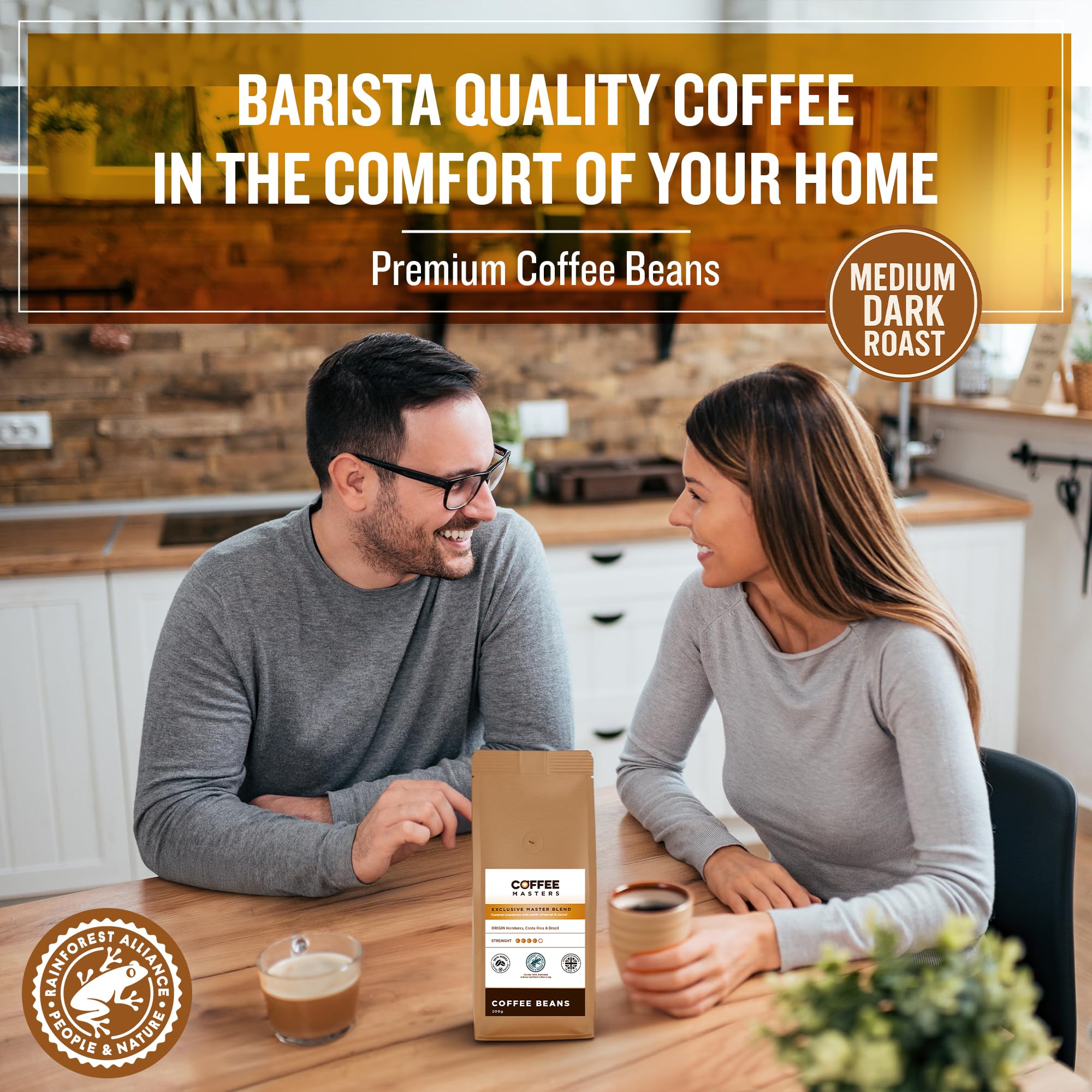 Coffee Masters Coffee Beans 1kg Exclusive Master Blend - 100% Arabica, Medium Dark Roasted Whole Bean Ideal for Espresso Machines