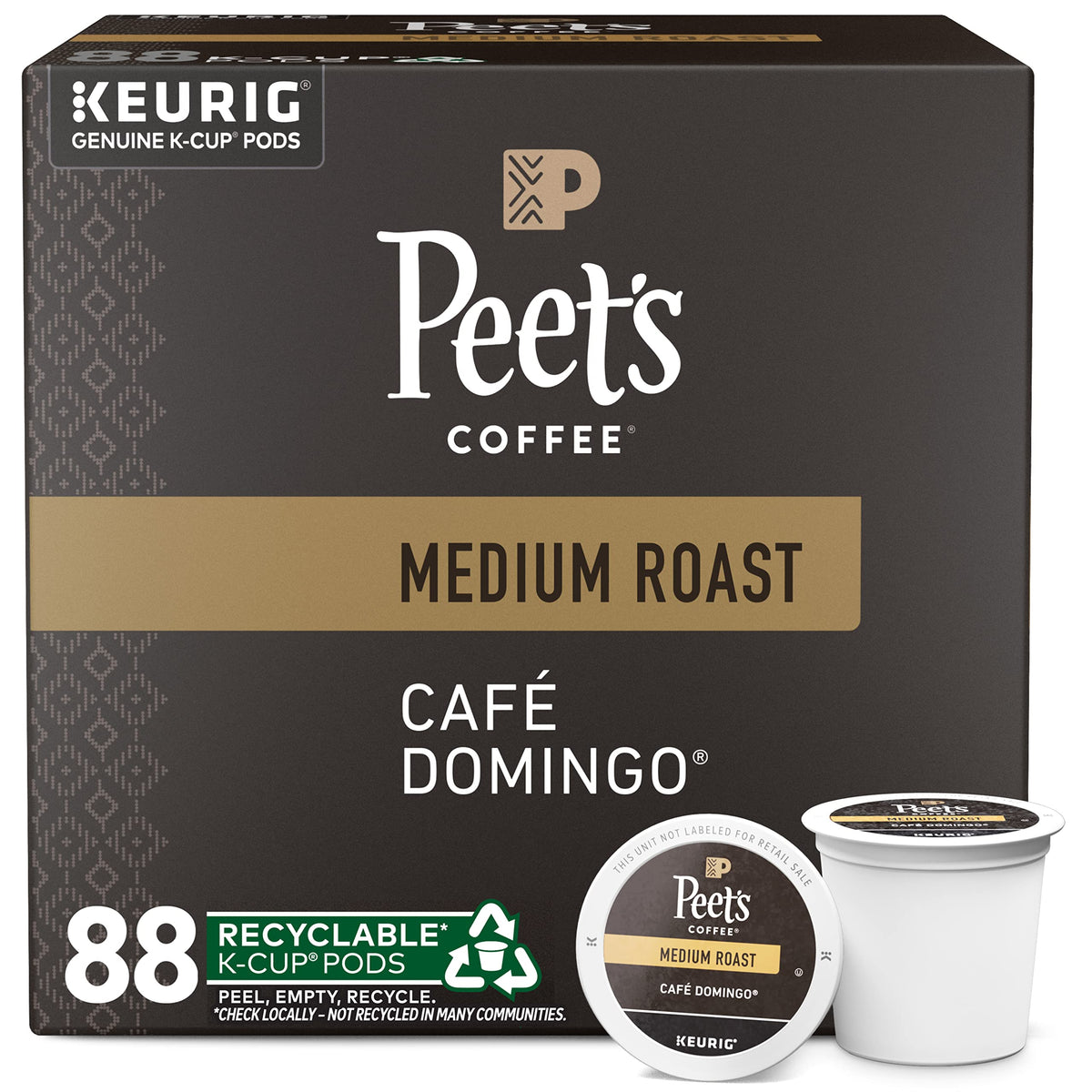 Peet's Coffee, Medium Roast Keurig K-Cup Pods - Café Domingo 54 Count (1 Box of 54 Pods)