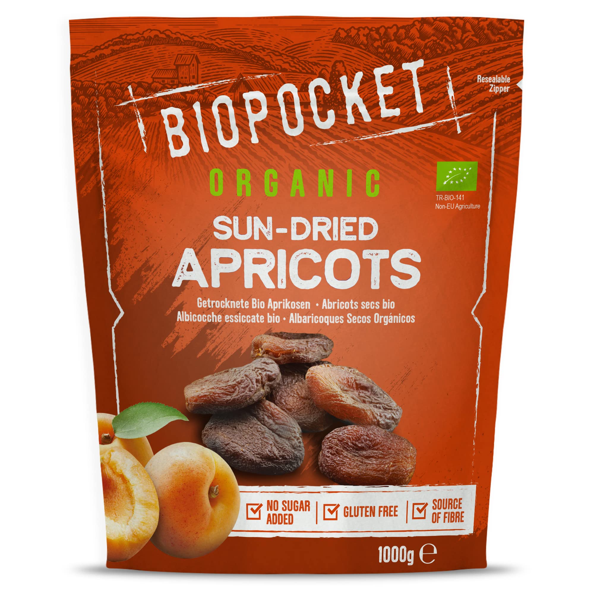 Biopocket Organic Dried Apricots, 2 x 500 g