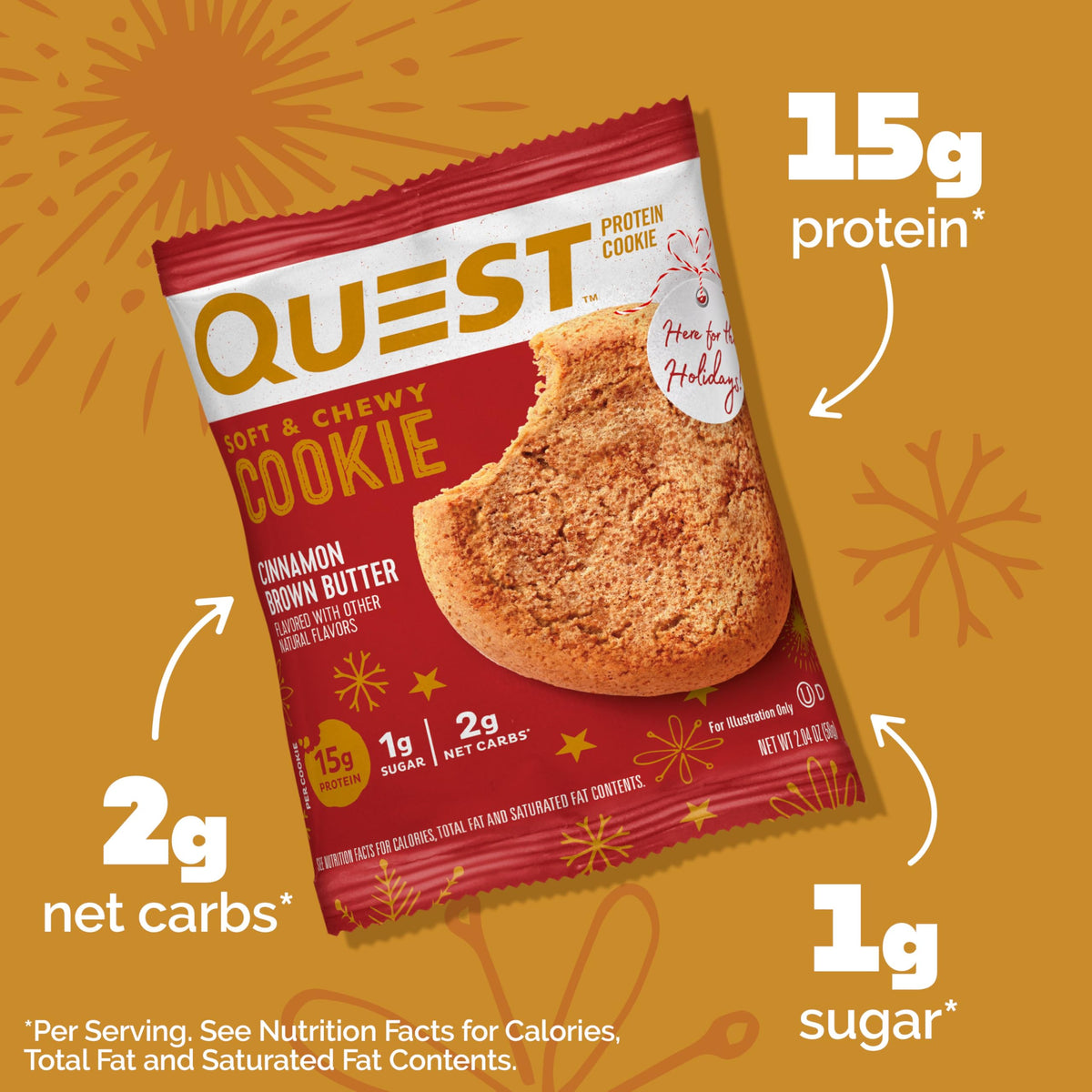 Quest Nutrition Chocolate Chip Protein Cookie, 15g Protein, 1g Sugar, 2g Net Carbs, Keto Friendly, High Protein, Low Carb; 12 Count