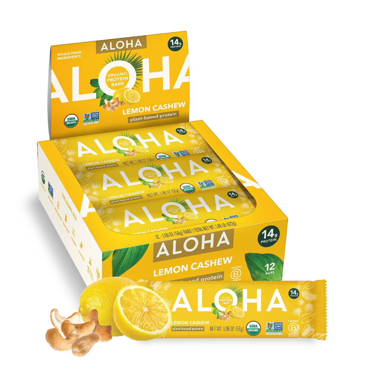 ALOHA Organic Plant Based Protein Bars |Peanut Butter Chocolate Chip | 1.98 Oz (Pack of 12) | Vegan, Low Sugar, Gluten Free, Paleo, Low Carb, Non-GMO, Stevia Free, Soy Free, No Sugar Alcohols
