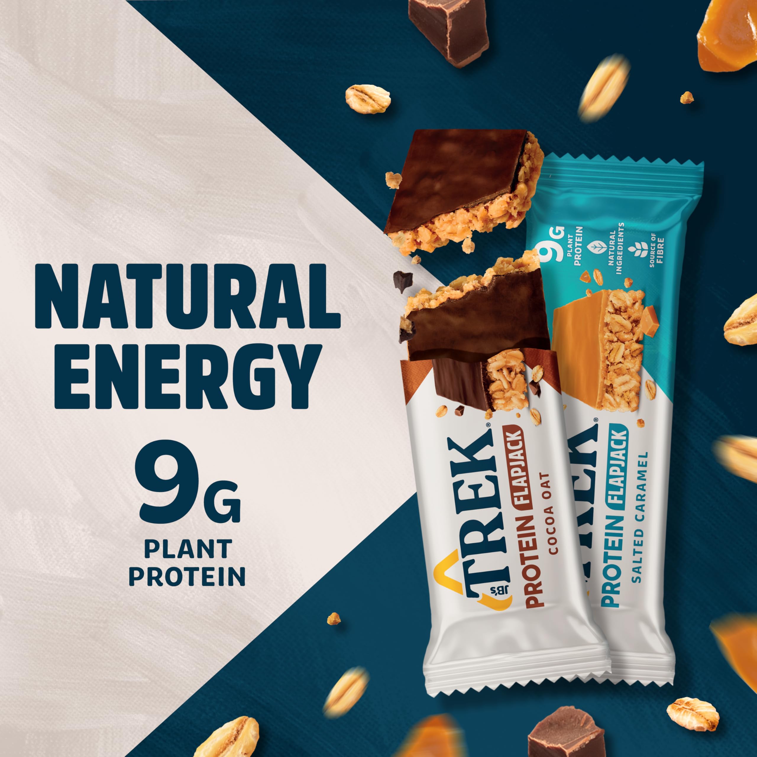 Trek High Protein Flapjack Cocoa Oat, 50 g - Gluten Free Bars – Healthy Snack Bars – Plant Based Protein - Vegan Bars (Pack of 16 Bars) | L0572375-P107199021-M107199013