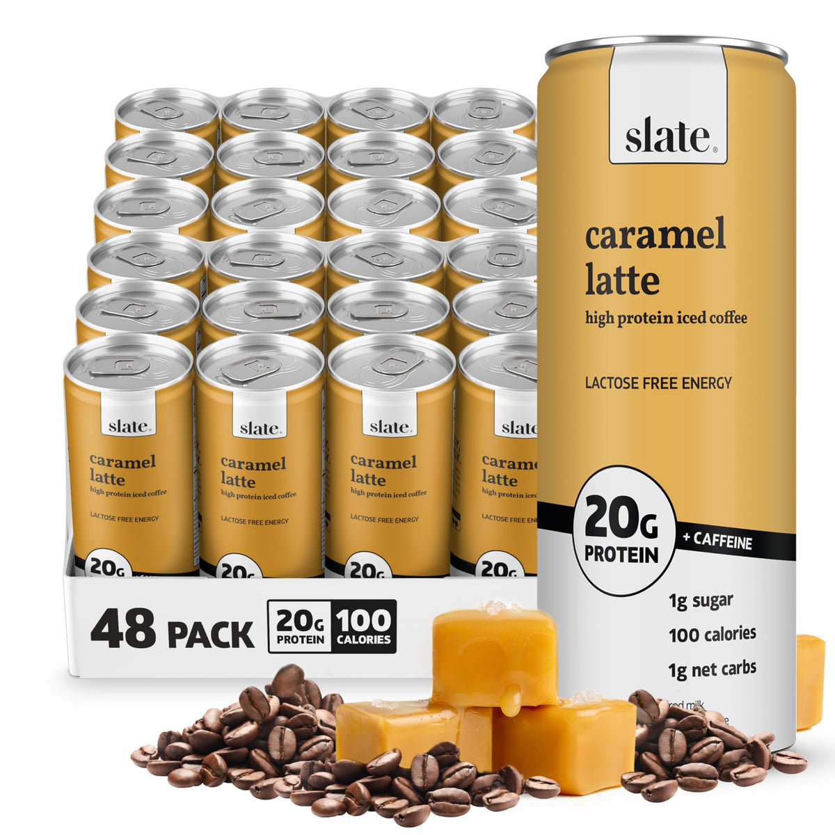 Slate Milk - High Protein Milk Shake - French Vanilla - Lactose Free, 20g Protein, 1g Sugar, 100 Calories, 1g Net Carbs, No Added Sugar - Natural, Breakfast Boost, Post Workout - 11 fl oz, 12 Cans