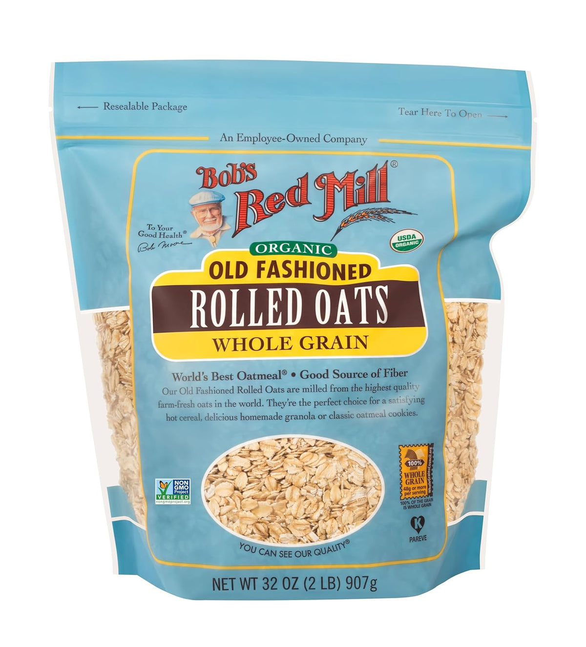 Bob's Red Mill Organic Old Fashioned Rolled Oats, 16oz (Pack of 4) - Non GMO, Whole Grain, Vegan, Kosher
