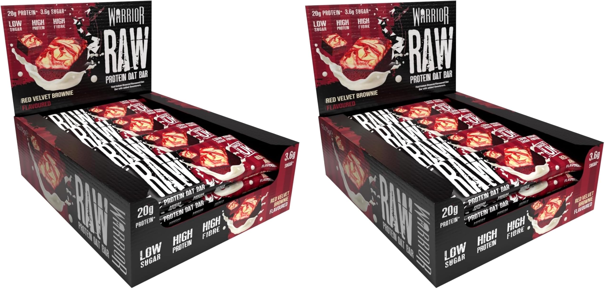 Warrior Raw Protein Bars – 20g Protein Per Bar – High Protein Snack Bars Multipack (12 or 24 Bars, 75g Each) – Low Sugar, High Fibre Breakfast & Meal Replacement Bar – Chocolate Brownie Flapjack