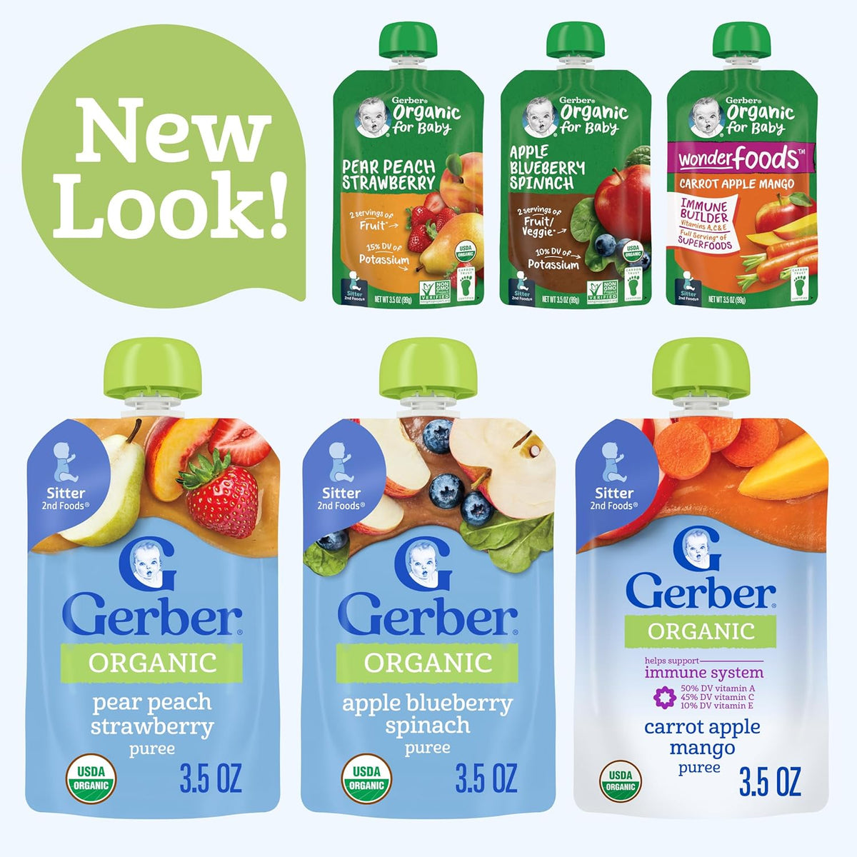 Gerber Organic Baby Food Pouches, 2nd Foods for Sitter, Fruit & Veggie Variety Pack, 3.5 Ounce (Set of 18)