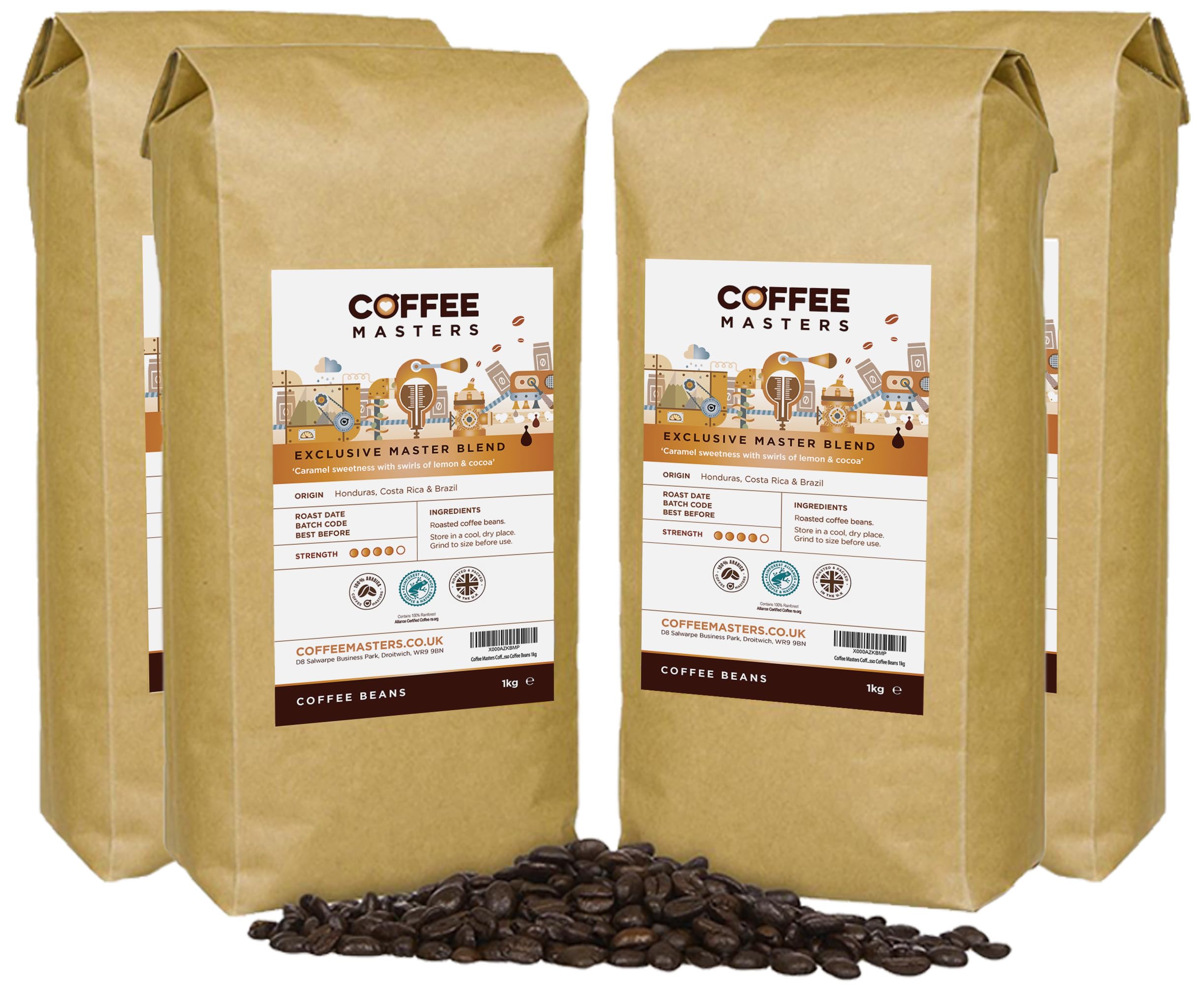 Coffee Masters Coffee Beans 1kg Exclusive Master Blend - 100% Arabica, Medium Dark Roasted Whole Bean Ideal for Espresso Machines
