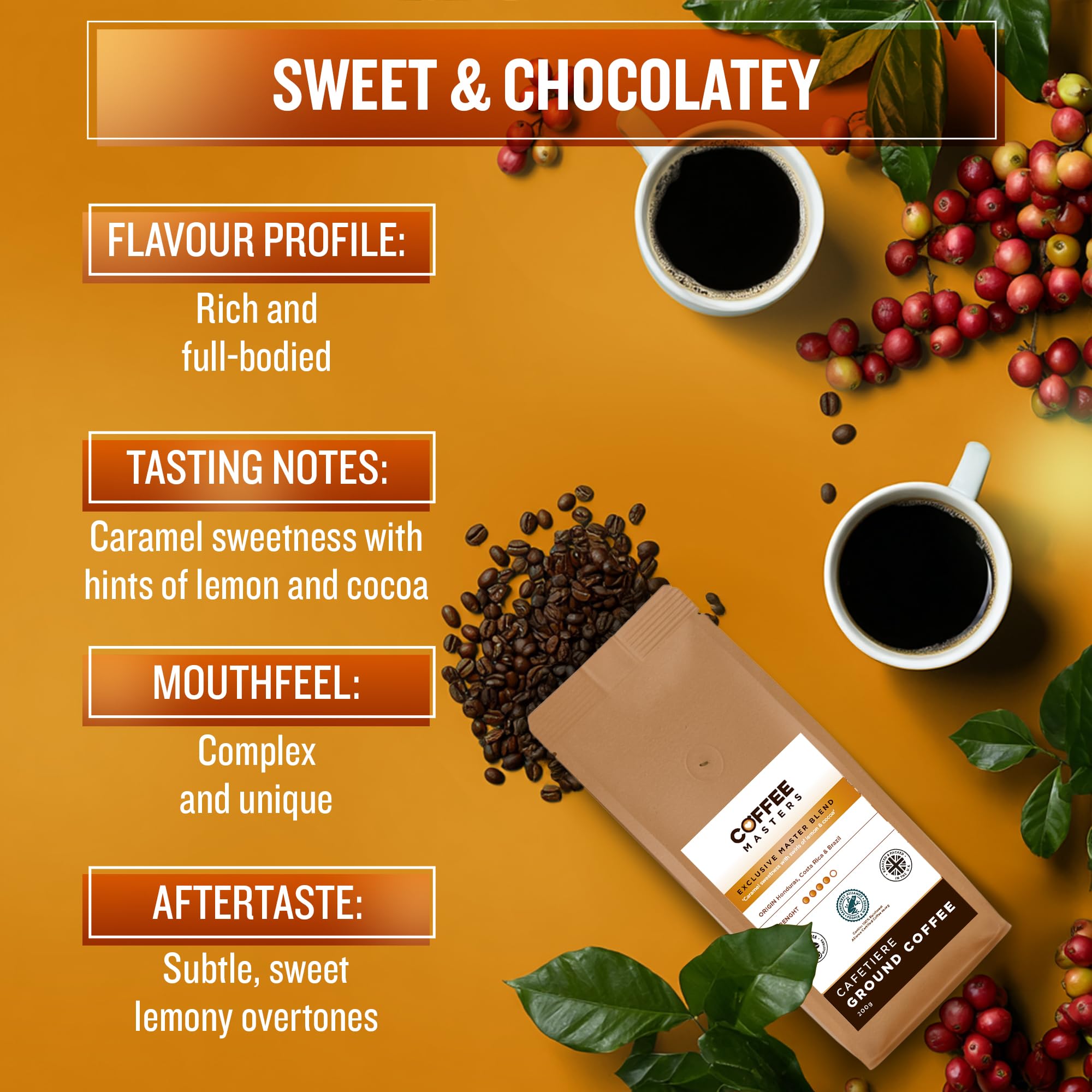 Coffee Masters Coffee Beans 1kg Exclusive Master Blend - 100% Arabica, Medium Dark Roasted Whole Bean Ideal for Espresso Machines