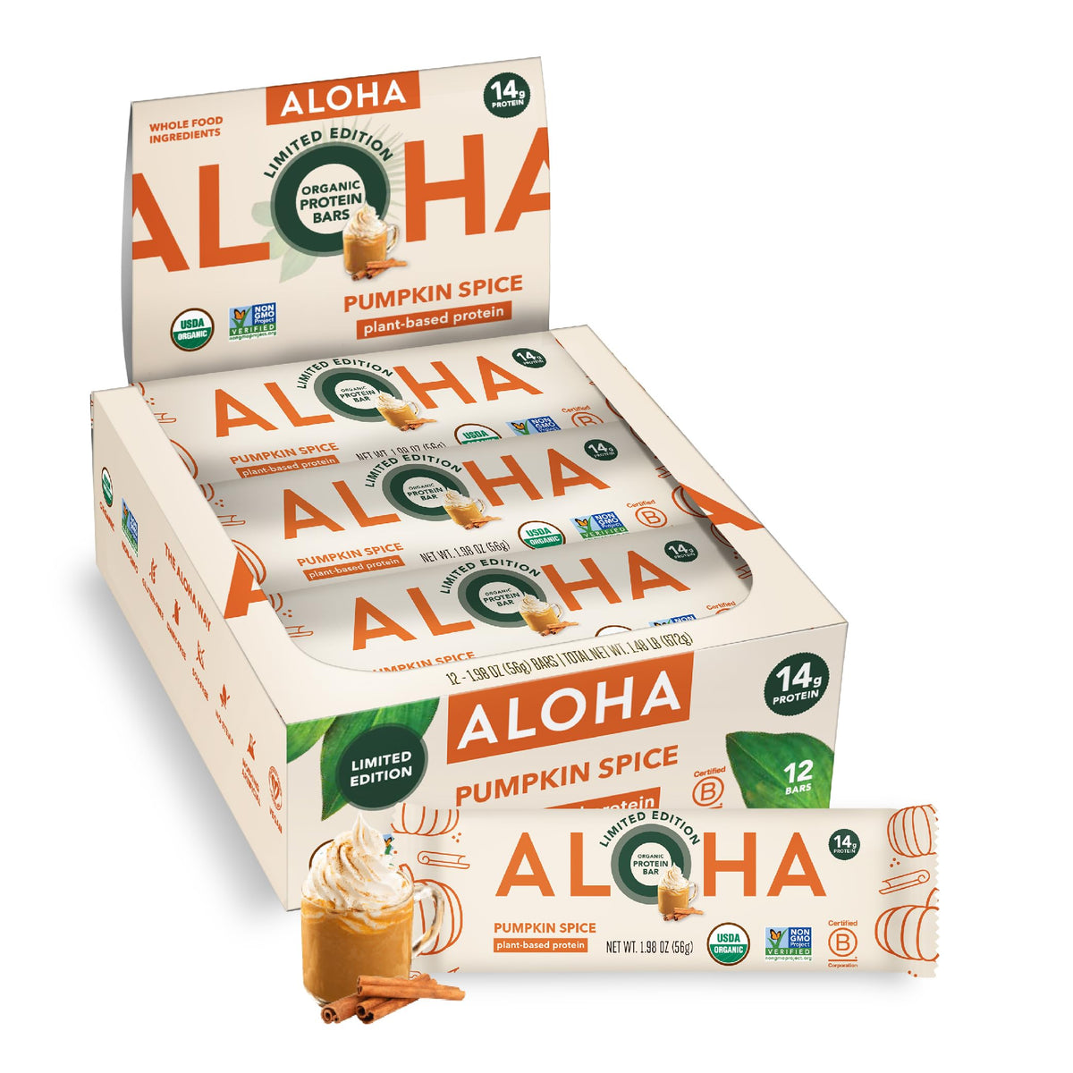 ALOHA Organic Plant Based Protein Bars |Peanut Butter Chocolate Chip | 1.98 Oz (Pack of 12) | Vegan, Low Sugar, Gluten Free, Paleo, Low Carb, Non-GMO, Stevia Free, Soy Free, No Sugar Alcohols