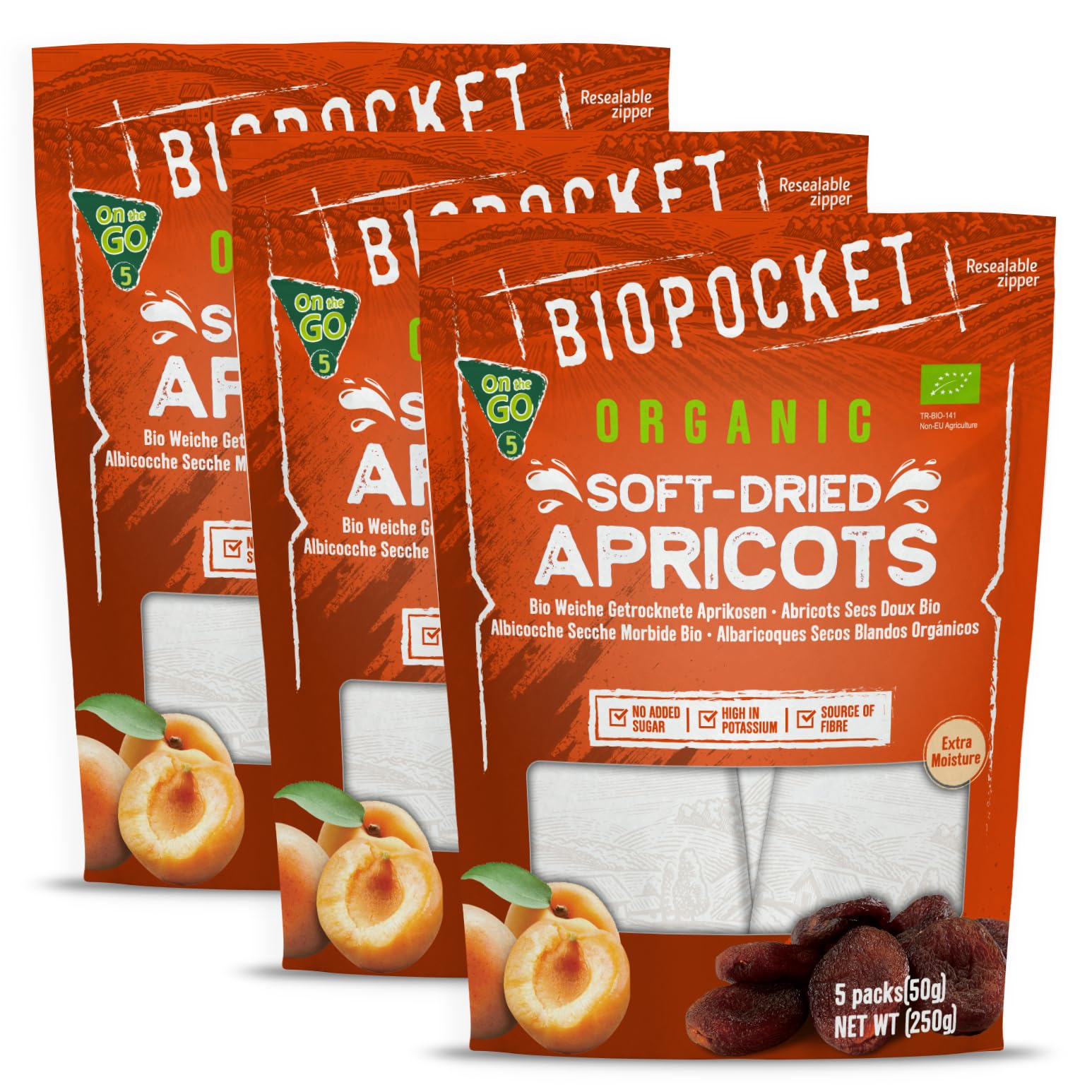 Biopocket Organic Dried Apricots, 2 x 500 g