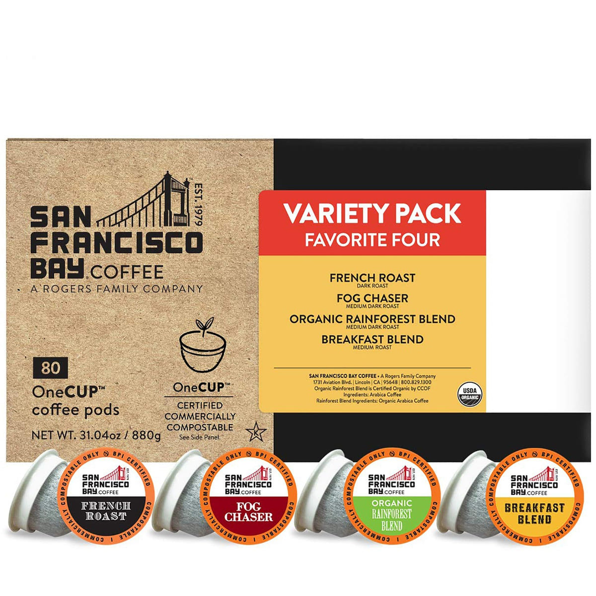 SAN FRANCISCO BAY SF Coffee OneCUP /Dark Roast Compostable Coffee Pods, K Cup Compatible Including Keurig 2.0 (Packaging May Vary), French Roast, 80 Count (Pack of 1)