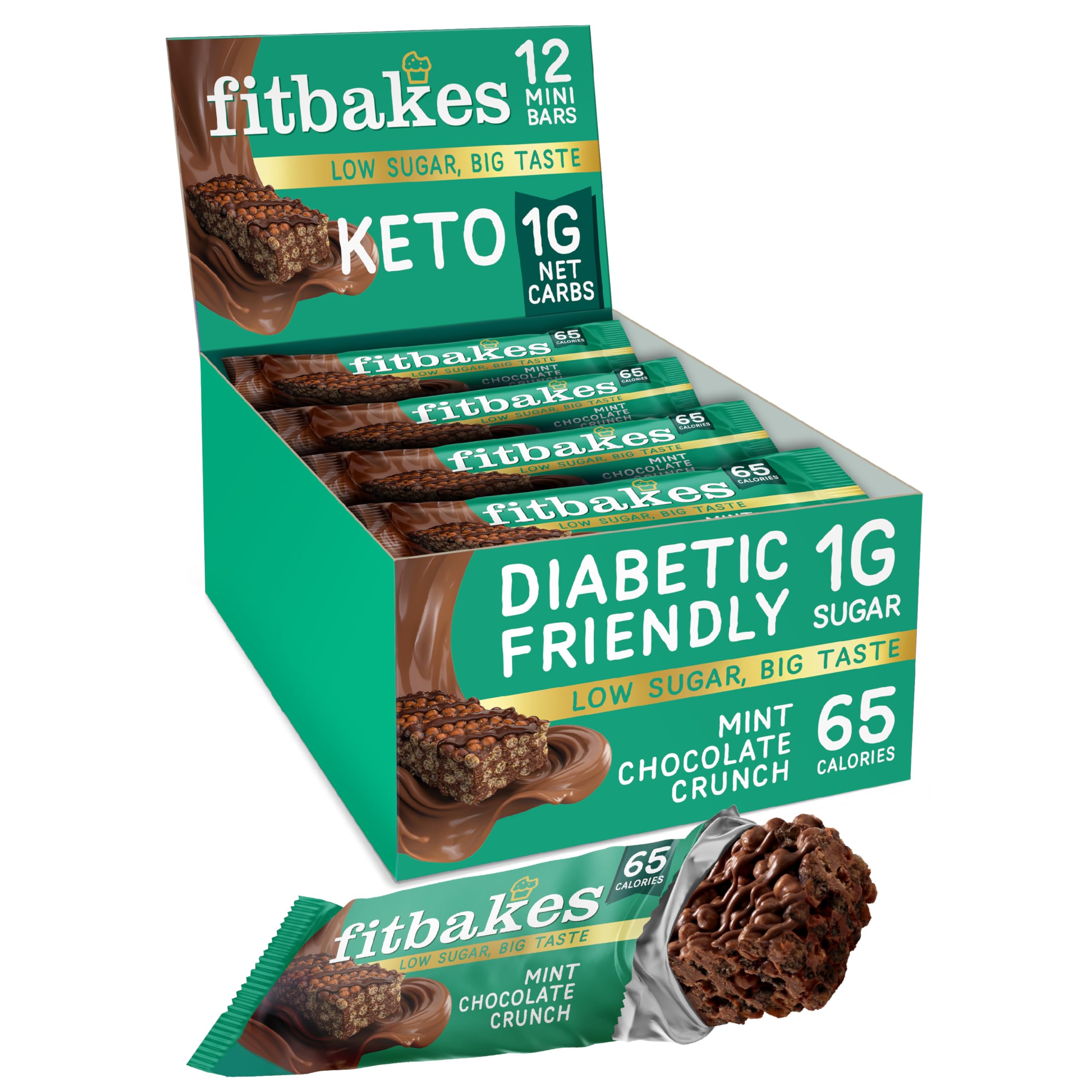 Fit bakes 64 Calories Belgian Chocolate Mini Bars (12x19g) Diabetic Chocolate Keto Snack, 1 Net Carb Low Sugar Crunch Cake, Diabetic Sweets Biscuits, Low Calorie Snack, No Added Sugar, Fitbakes