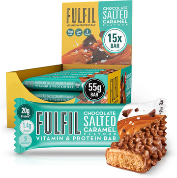 FULFIL Vitamin and Protein Bars (15 x 55 g Bars) — Chocolate Salted Caramel Flavour — 20 g High Protein; 9 Vitamins; Low Sugar