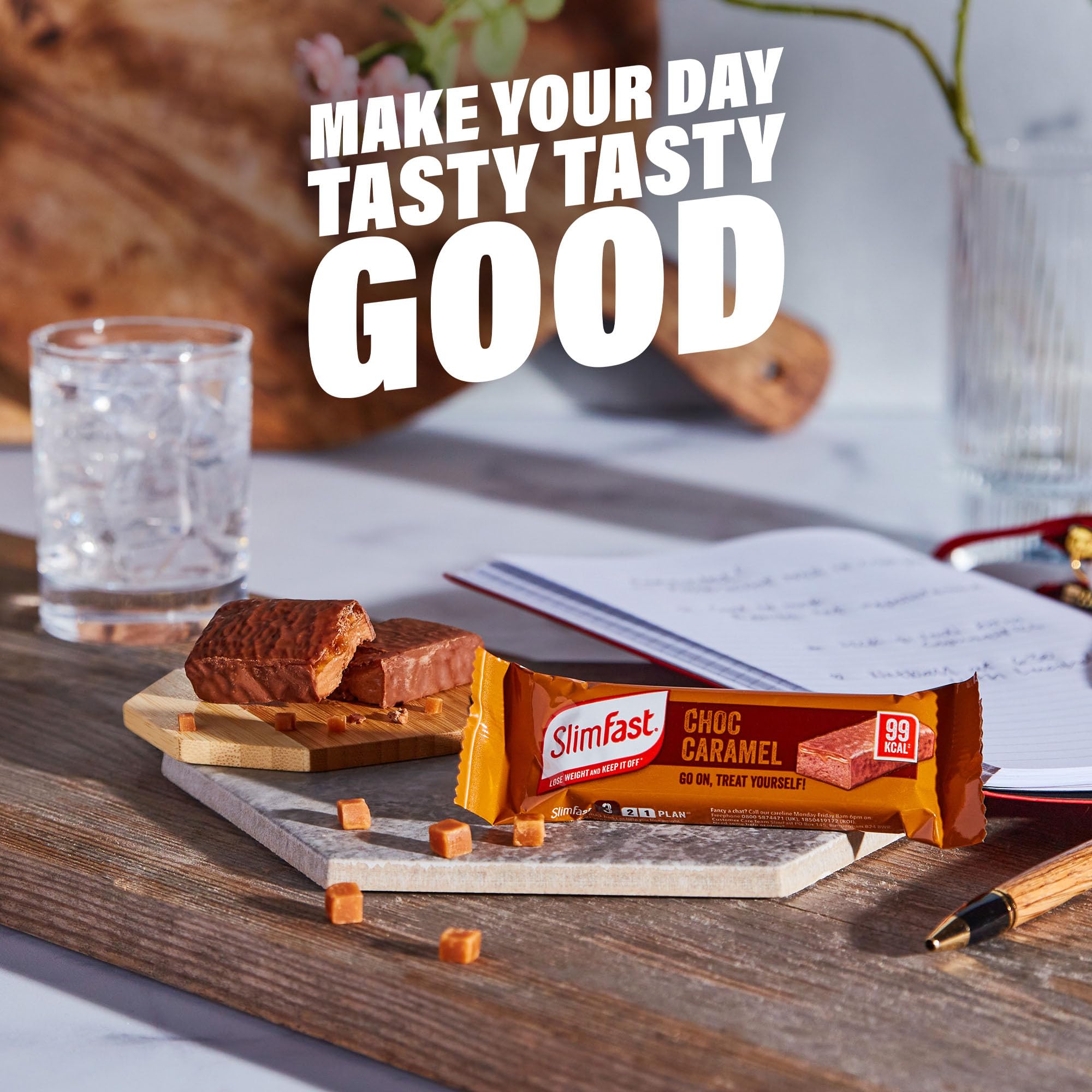 SlimFast Snack Bar, Low Calorie Snack, Choc Caramel Flavour, 30 X 26 G Multipack (Packing May Vary)