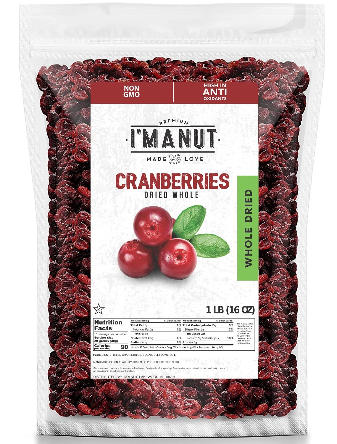 Dried Cranberries Original 2 Pound (32 oz) Batch Tested Gluten & Peanut Free | Resealable Bag | High in Antioxidant | Great for Salads, Cooking and Mixes | Sweetened