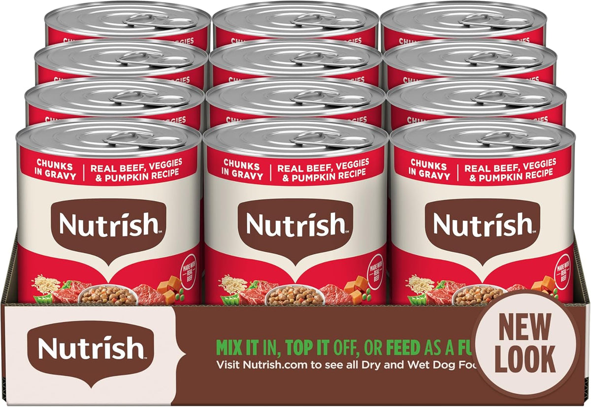 Nutrish Whole Health Blend Chunks in Gravy Variety Pack Wet Dog Food, 13 oz. Can, 12 Count (Rachael Ray)
