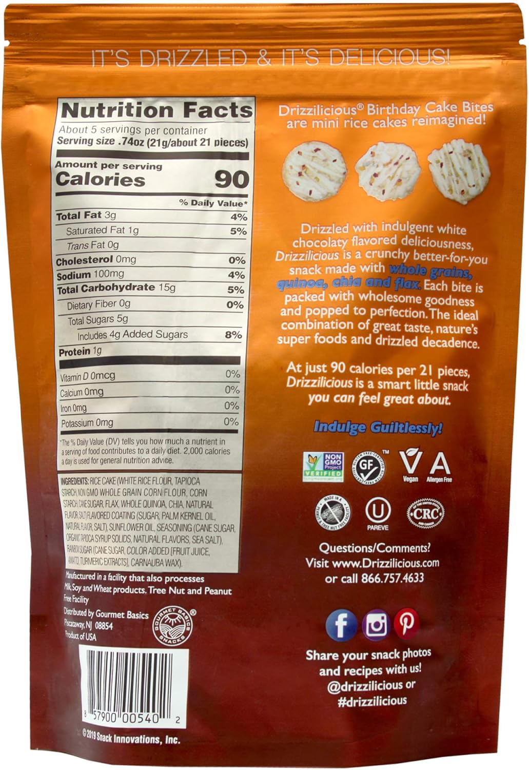 Drizzilicious Birthday Cake Mini Rice Cakes with White Chocolaty Drizzle 113g