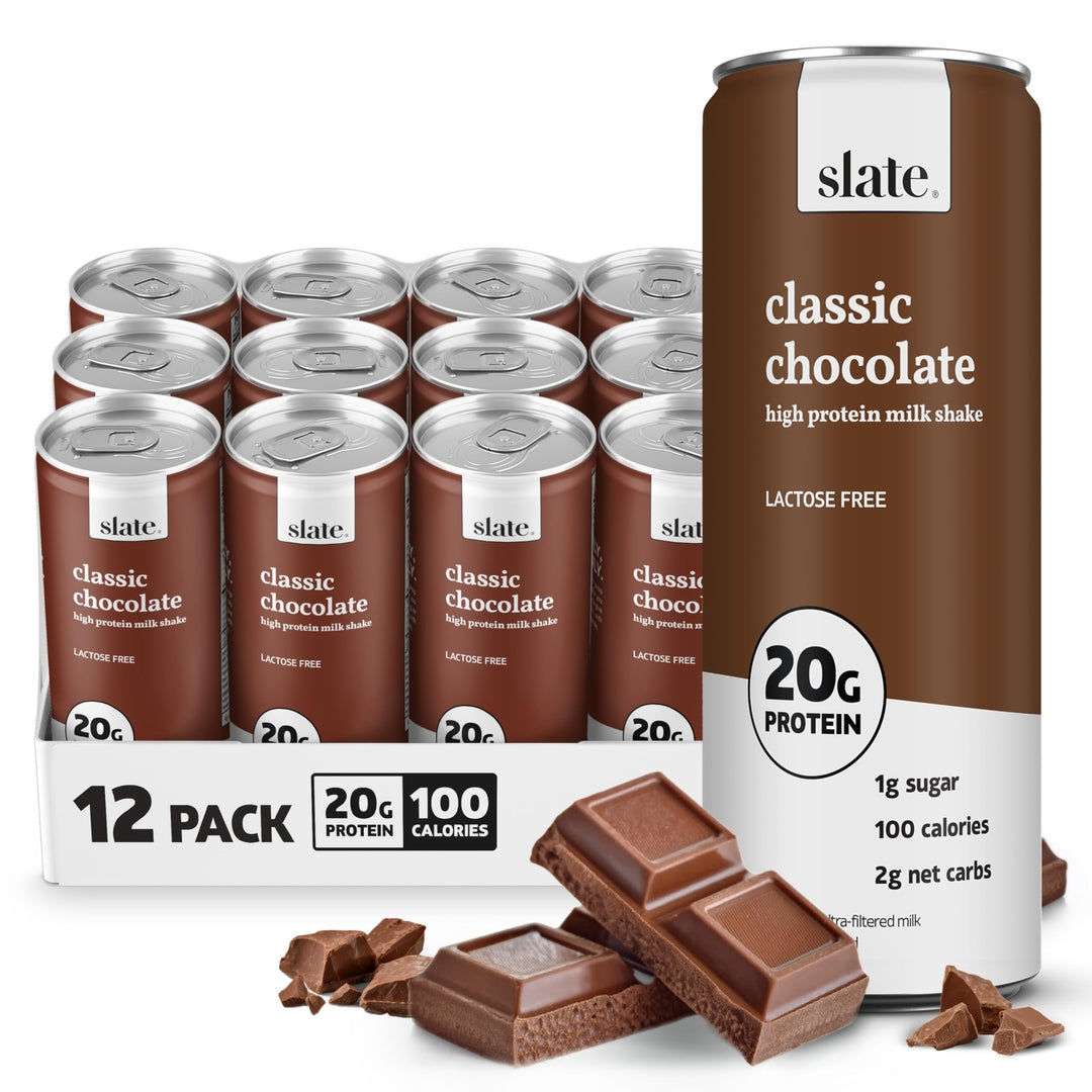 Slate Milk - High Protein Milk Shake - French Vanilla - Lactose Free, 20g Protein, 1g Sugar, 100 Calories, 1g Net Carbs, No Added Sugar - Natural, Breakfast Boost, Post Workout - 11 fl oz, 12 Cans