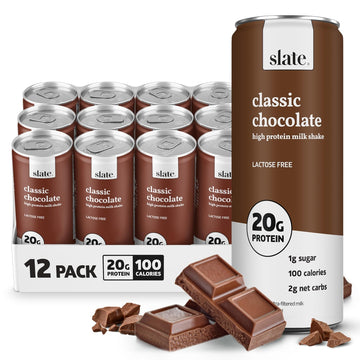 Slate Milk - High Protein Milk Shake - French Vanilla - Lactose Free, 20g Protein, 1g Sugar, 100 Calories, 1g Net Carbs, No Added Sugar - Natural, Breakfast Boost, Post Workout - 11 fl oz, 12 Cans