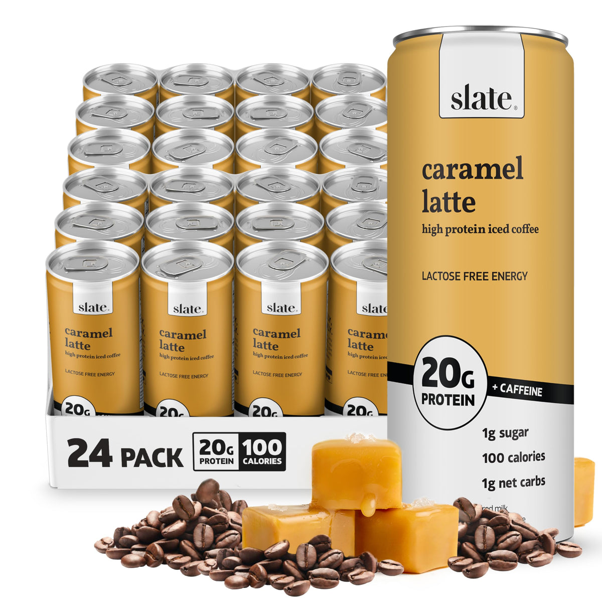 Slate Milk - High Protein Milk Shake - French Vanilla - Lactose Free, 20g Protein, 1g Sugar, 100 Calories, 1g Net Carbs, No Added Sugar - Natural, Breakfast Boost, Post Workout - 11 fl oz, 12 Cans