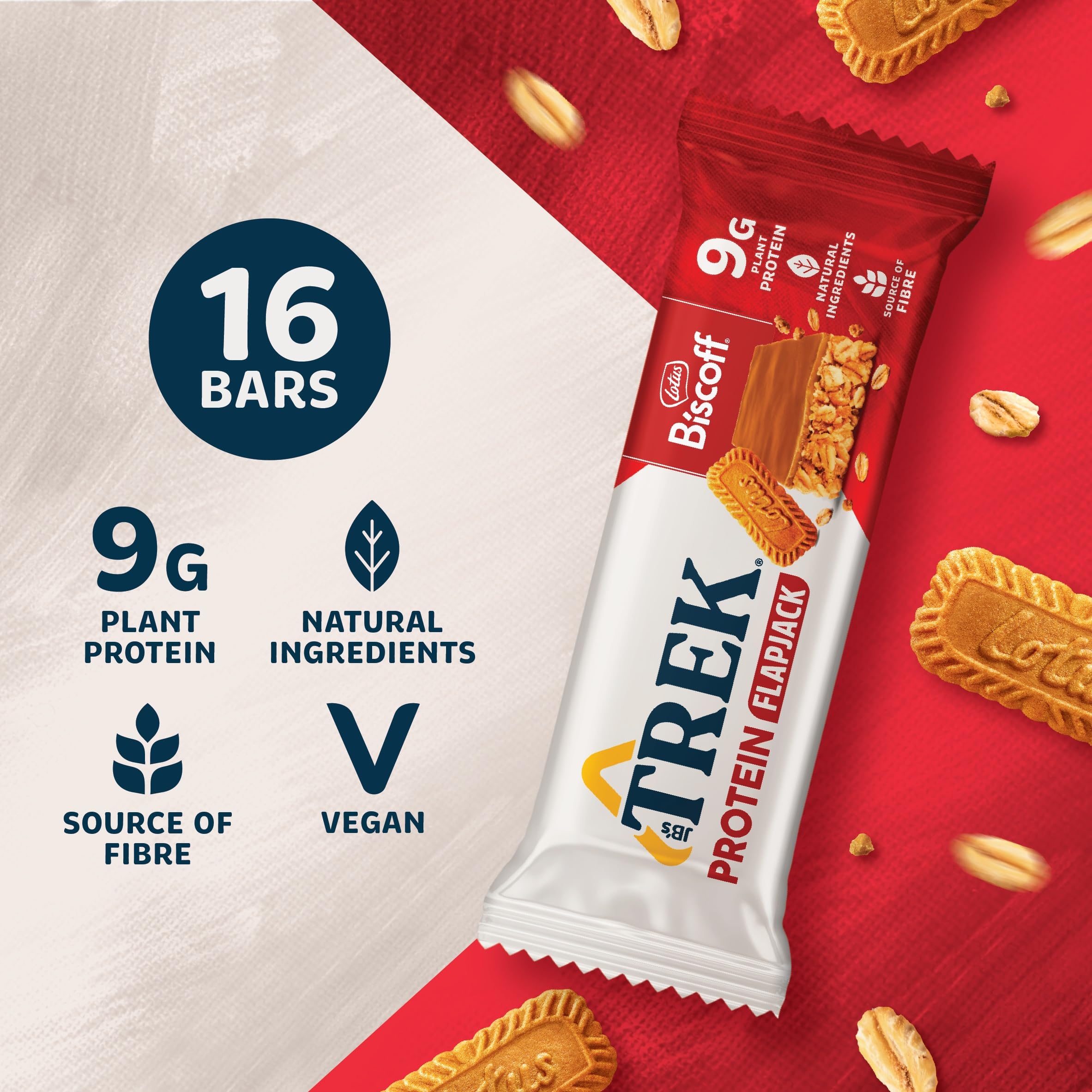 Trek High Protein Flapjack Cocoa Oat, 50 g - Gluten Free Bars – Healthy Snack Bars – Plant Based Protein - Vegan Bars (Pack of 16 Bars) | L0572375-P107199021-M107199013