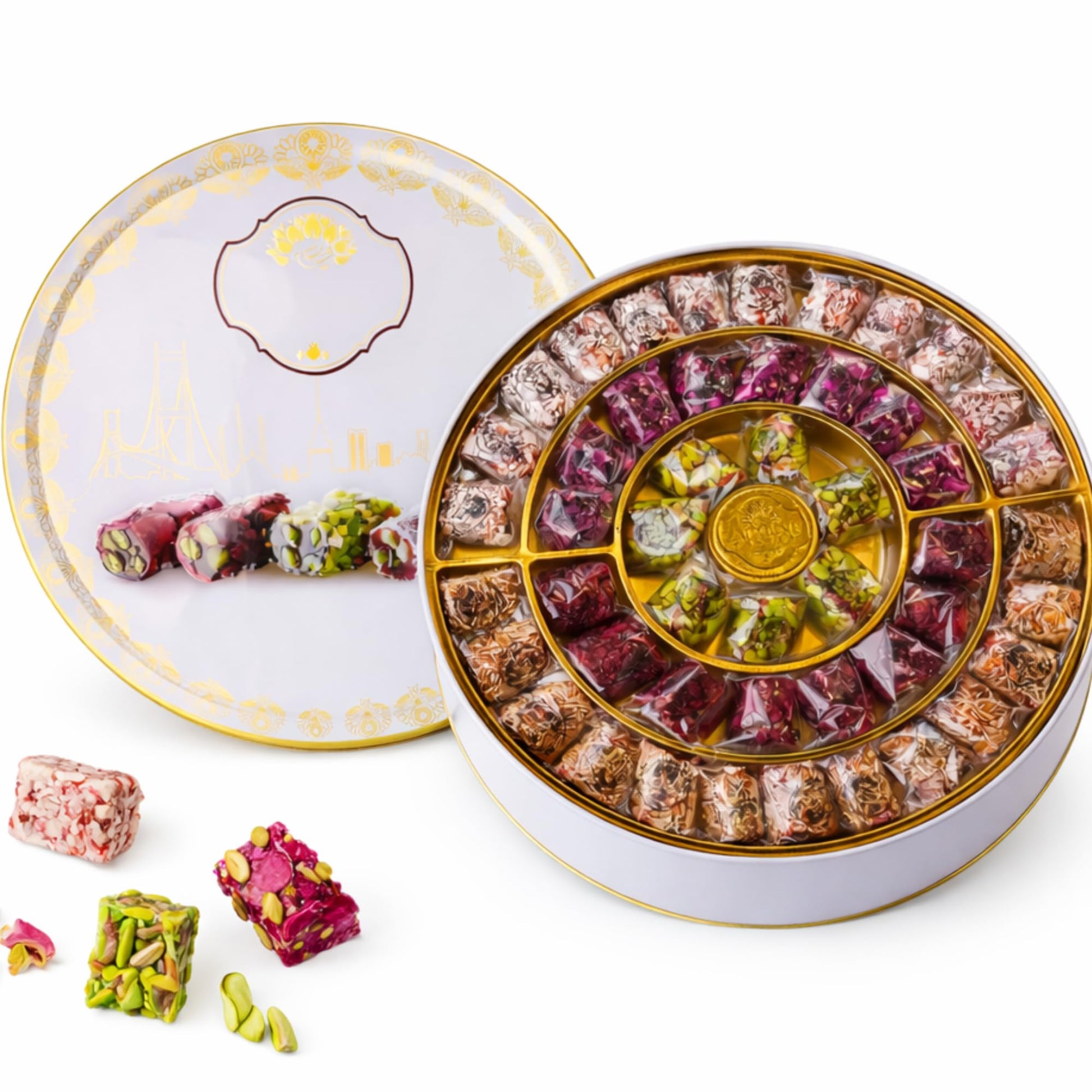 Zaitoune Turkish Delight Mix - 250 g | Luxury Assortment with Pomegranate, Pistachio & Rose Presented in a Beautiful Gift Tin | Authentic Lokum Sweets | Handmade in Turkey & Traditional Recipe