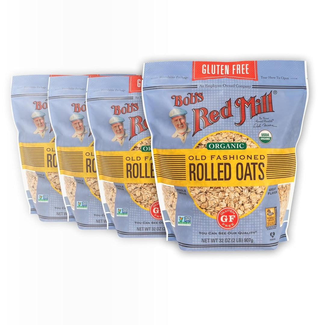 Bob's Red Mill Gluten Free Organic Old Fashioned Rolled Oats, 32oz (Pack of 4) - Non GMO, Whole Grain, Vegan, Kosher