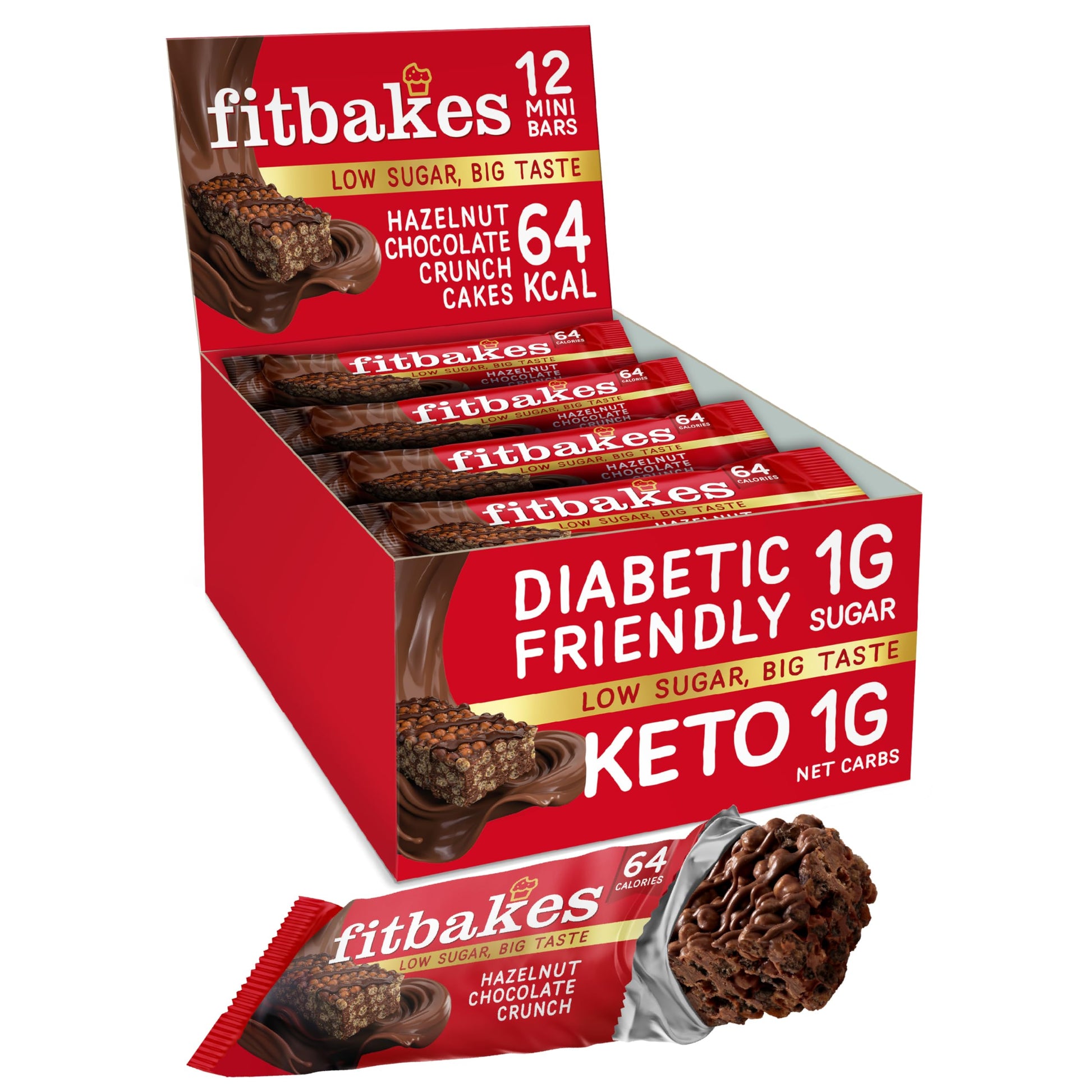 Fit bakes 64 Calories Belgian Chocolate Mini Bars (12x19g) Diabetic Chocolate Keto Snack, 1 Net Carb Low Sugar Crunch Cake, Diabetic Sweets Biscuits, Low Calorie Snack, No Added Sugar, Fitbakes