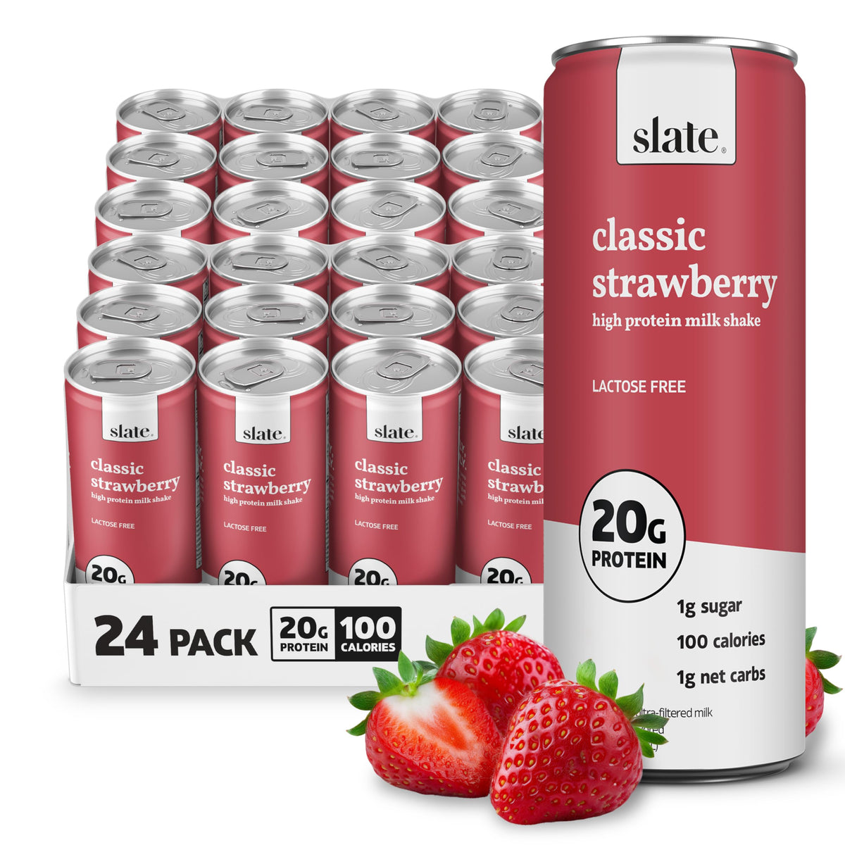 Slate Milk - High Protein Milk Shake - French Vanilla - Lactose Free, 20g Protein, 1g Sugar, 100 Calories, 1g Net Carbs, No Added Sugar - Natural, Breakfast Boost, Post Workout - 11 fl oz, 12 Cans