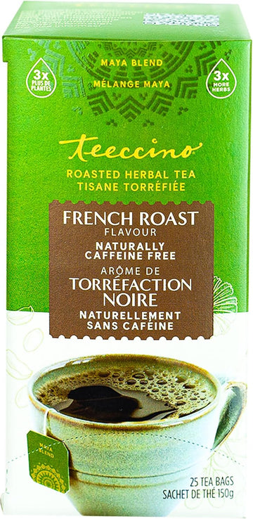 Teeccino French Roast Herbal Tea - Rich & Roasted Herbal Tea That’s Caffeine Free & Prebiotic for Natural Energy, Coffee Alternative, 25 Tea Bags