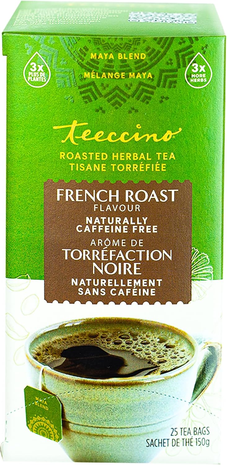 Teeccino French Roast Herbal Tea - Rich & Roasted Herbal Tea That’s Caffeine Free & Prebiotic for Natural Energy, Coffee Alternative, 25 Tea Bags