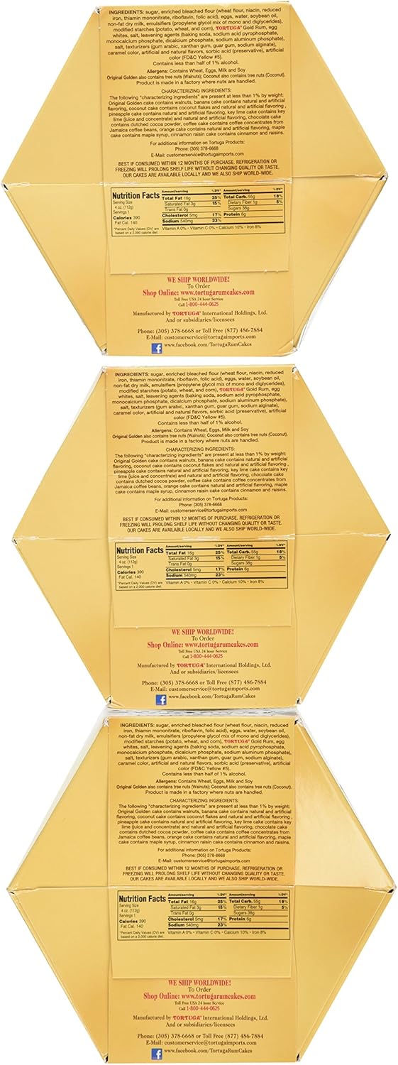 Tortuga Golden Rum Cake Mini from Caribbean (112g), Pack of 3, Traditional Caribbean Flavor, Moist, Individually Packaged, Perfect for Desserts, and Special Occasions