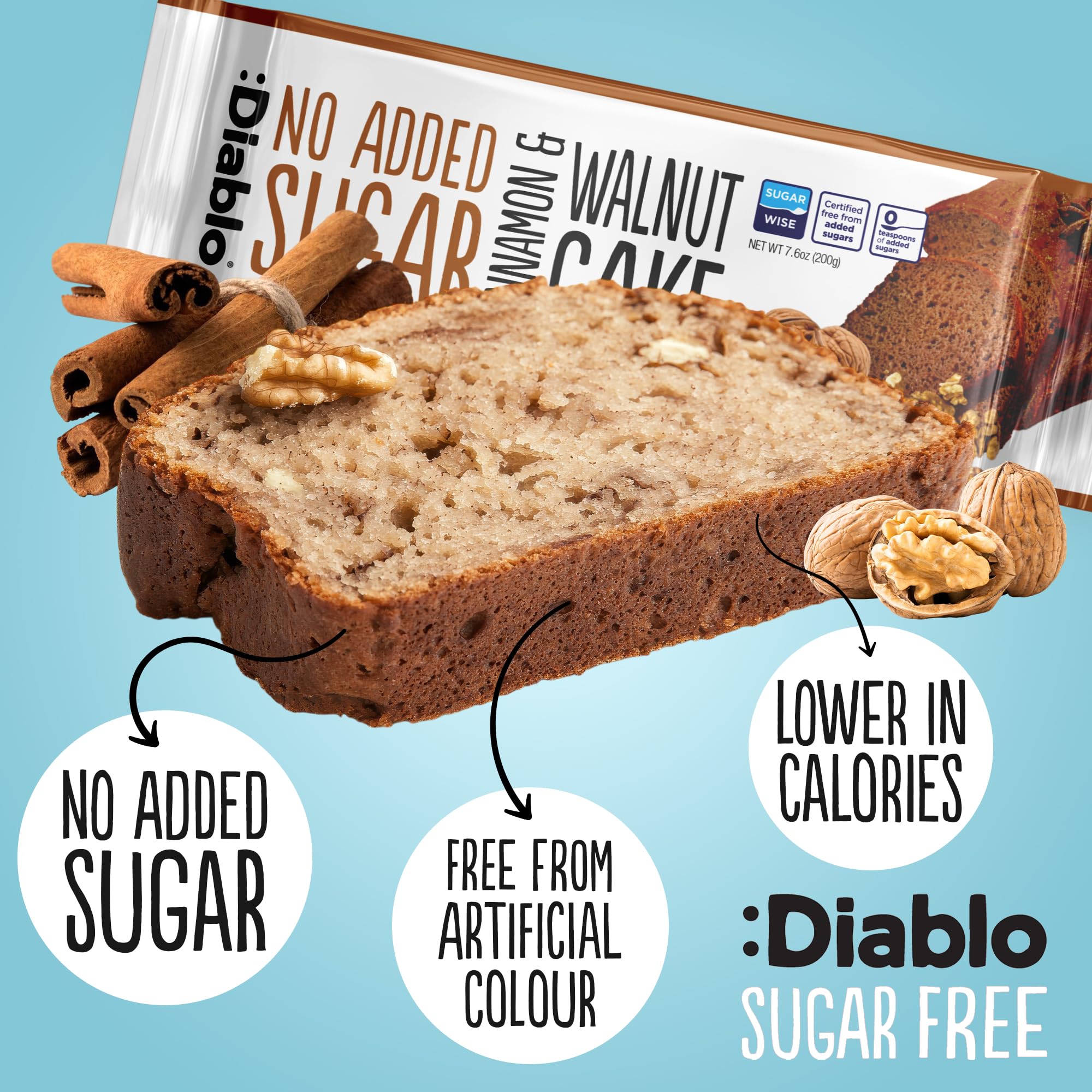 Diablo No Added Sugar Lemon Cake – Healthy Snacks Sweet Treat, Cakes and Desserts for All, Ideal for Snack Time, Tea & Party Treat, Halal & Kosher Approved – 200g (Pack of 2)