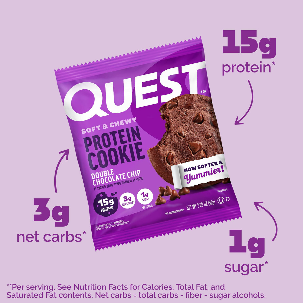 Quest Nutrition Chocolate Chip Protein Cookie, 15g Protein, 1g Sugar, 2g Net Carbs, Keto Friendly, High Protein, Low Carb; 12 Count
