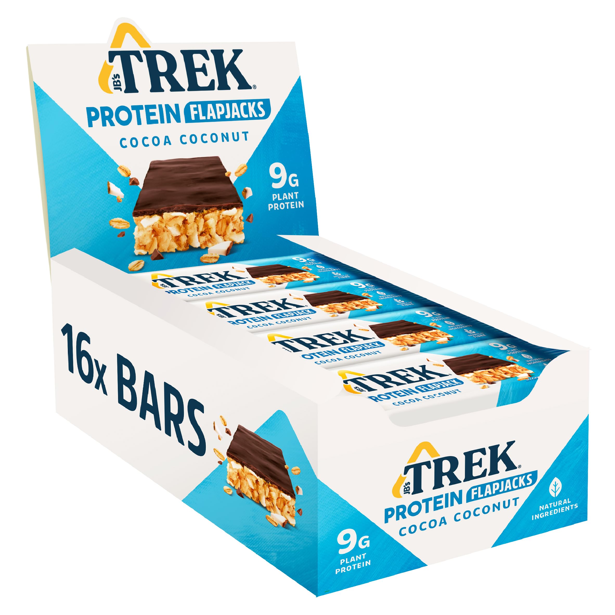Trek High Protein Flapjack Cocoa Oat, 50 g - Gluten Free Bars – Healthy Snack Bars – Plant Based Protein - Vegan Bars (Pack of 16 Bars) | L0572375-P107199021-M107199013