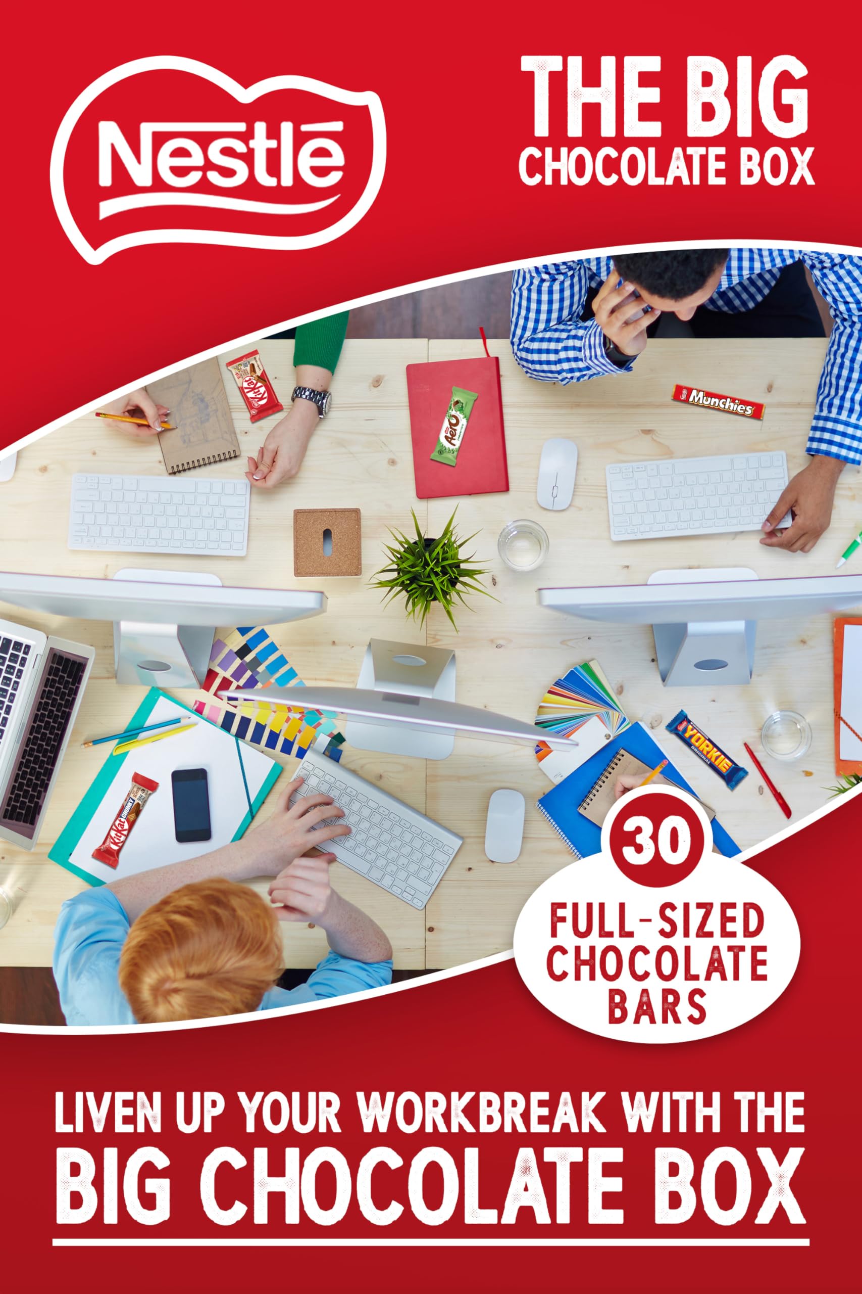 Nestlé The Big Chocolate Box, 30 x Chocolate Bars – KitKat, KitKat Chunky, Yorkie, Aero, Munchies – Sharing Gift, 1.3kg