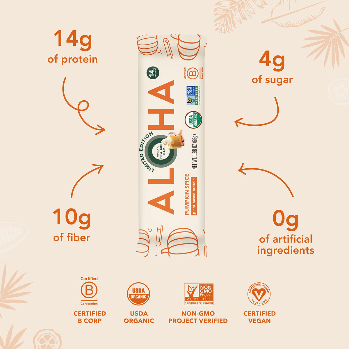 ALOHA Organic Plant Based Protein Bars |Peanut Butter Chocolate Chip | 1.98 Oz (Pack of 12) | Vegan, Low Sugar, Gluten Free, Paleo, Low Carb, Non-GMO, Stevia Free, Soy Free, No Sugar Alcohols