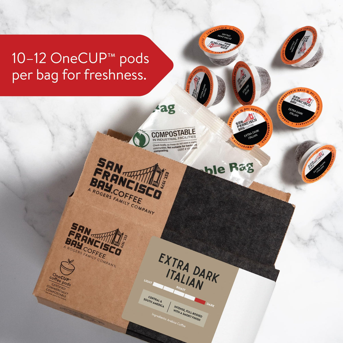 SAN FRANCISCO BAY SF Coffee OneCUP /Dark Roast Compostable Coffee Pods, K Cup Compatible Including Keurig 2.0 (Packaging May Vary), French Roast, 80 Count (Pack of 1)