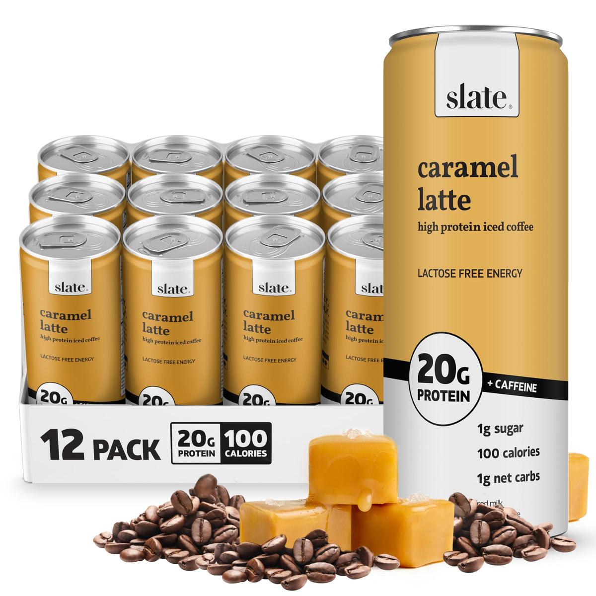 Slate Milk - High Protein Milk Shake - French Vanilla - Lactose Free, 20g Protein, 1g Sugar, 100 Calories, 1g Net Carbs, No Added Sugar - Natural, Breakfast Boost, Post Workout - 11 fl oz, 12 Cans