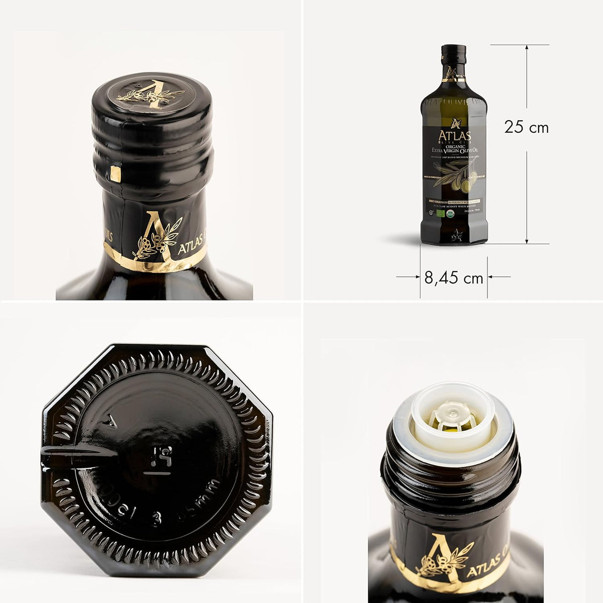Atlas 750 mL Organic Cold Press Extra Virgin Olive Oil in Glass Bottle, Polyphenol Rich from Morocco | Newly Harvested Unprocessed from One Single Family Farm | Moroccan EVOO Trusted by Award-Winning Chefs