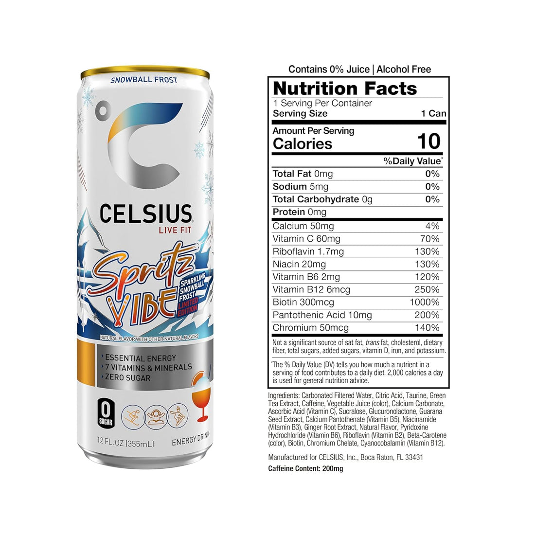 CELSIUS Sparkling Spritz Vibe Limited Edition, Sugar Free Energy Drink, Can, 12 Fl Oz (Pack of 12)